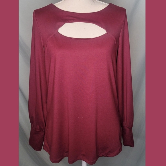 Versona Cutout Long Sleeve Wine Shirt size large - Picture 1 of 6